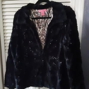 Betsey Johnson Faux Fur Sequin Jacket